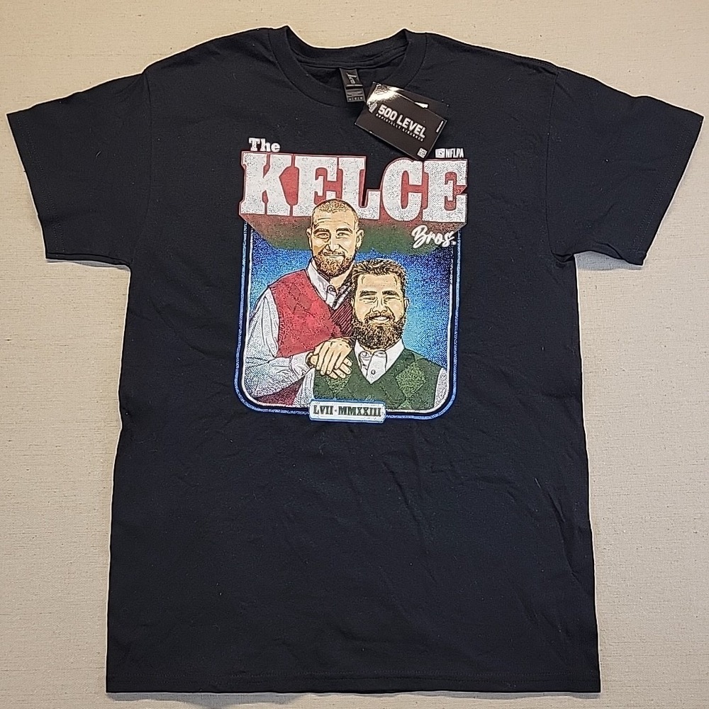 Kelce Brothers NFL Graphic T-Shirt Men's Medium Black NWT Heavy Cotton Tee